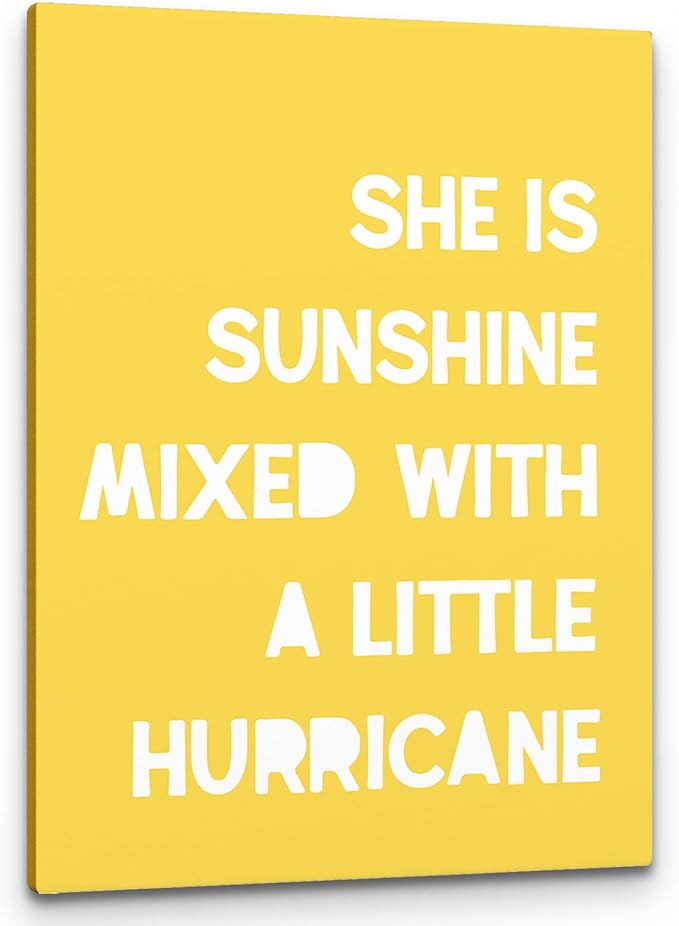 PHAMTE Girls Bedroom Wall Decor,She Is Sunshine Mixed With a Little Hurricane Girls Room Wall Art,Sunshine Print Framed Canvas Painting Artwork Girl Room Bedroom Home Nursery Playroom 11x14 (Yellow)