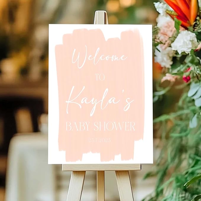 Personalized Color Brush Stroke Baby Shower Welcome Sign - Boho Announcement Yard Sign - Neutral Baby Shower Entrance Decor