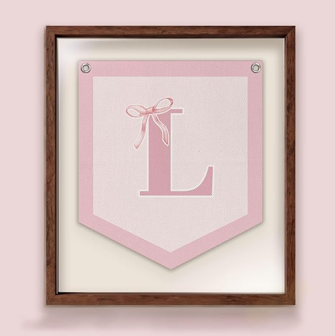 Lacama Initial Personalized Preppy Banner, Baby Shower Decor Girl Nursery Decor, Coquette Pink Bow Teen Girl Gifts, Vintage Room Toddler Room Bedroom Playroom Front Door Birthday Gift(L)