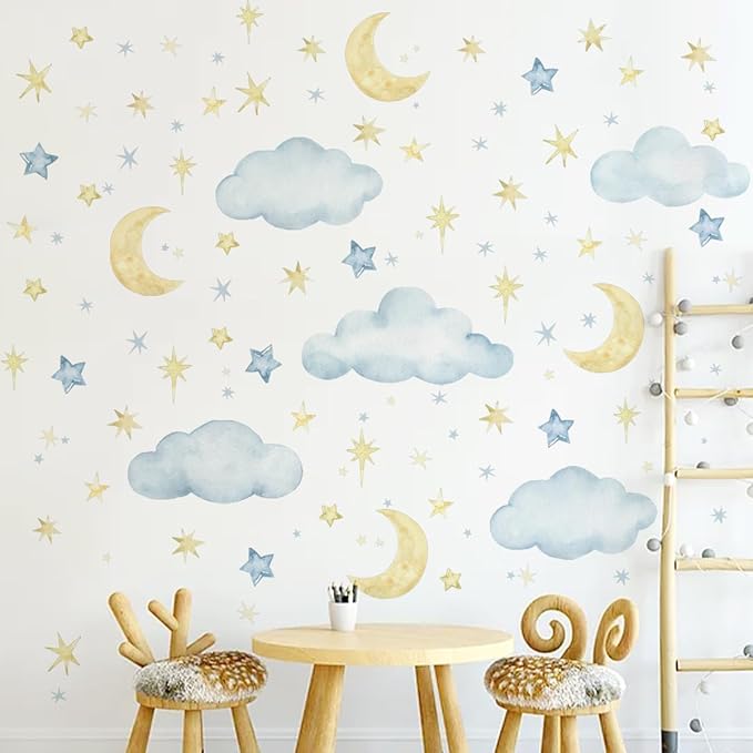 Clouds Moon Wall Decals Clouds Moon Wall Stickers Removable Clouds Stickers Decor for Baby Nursery Playroom Bedroom Classroom Kindergarten