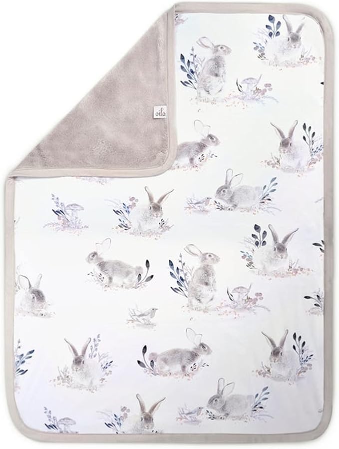 Oilo Baby Blanket, Luxury Soft Plush Chenille Backing & Turkish Cotton Jersey Print, Double Layered, 30" x 40", Rolled Jersey Edge Trim, Machine Wash, Perfect for Infant or Toddlers, Cottontail Bunny