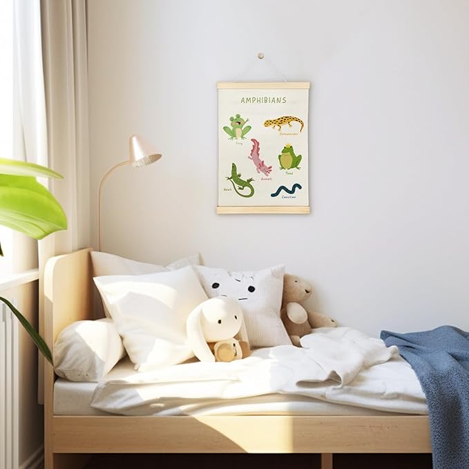 SereneHanctuary Amphibian Animal Wall Art, Animal Nursery Wall Decor, Boho Amphibians Educational Poster Hanger Frame for Toddler Kids Bedroom Nursery Playroom Classroom Decor, 12x16 Inches
