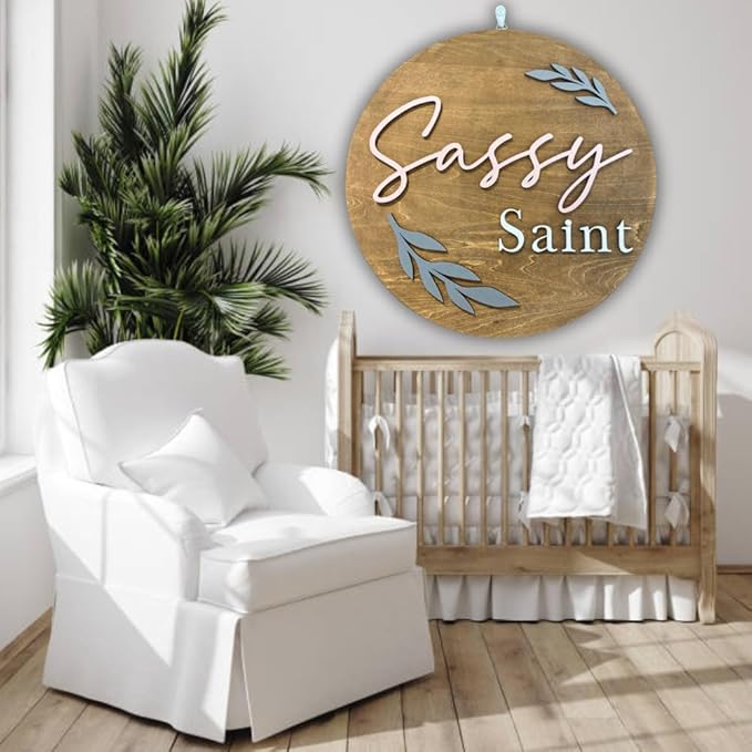 Personalized Wooden Name Sign - Custom Baby Name Signs for Nursery & Kids Room Decor - Baby Announcement Sign - Name Wall Art - Wooden Letters for Wall - Custom Round Nursery Name Sign (Design 7)