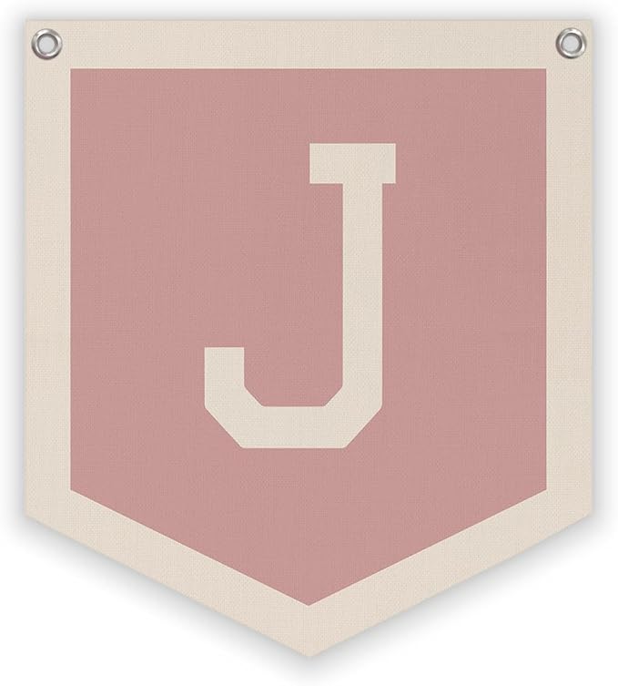 Lacama Pink Initial Personalized Preppy Banner, Baby Shower Decor Gifts, Wall Decor for Women Teen Girl, Vintage Room Decor Toddler Room Bedroom Playroom Front Door Birthday Gift(J)