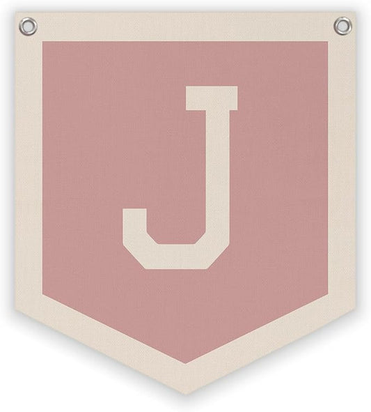 Lacama Pink Initial Personalized Preppy Banner, Baby Shower Decor Gifts, Wall Decor for Women Teen Girl, Vintage Room Decor Toddler Room Bedroom Playroom Front Door Birthday Gift(J)