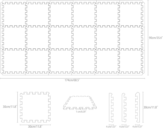 Yostrong® 18 Tiles Interlocking Puzzle Foam Baby Play Mat with Straight Edges for Playing - EVA Babies Crawling Mat | Rubber Floor Work Out Mats for Home Gym. Black. YOC-Db18S18
