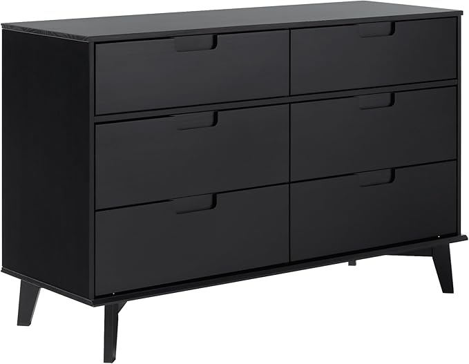Walker Edison Sloane 6-Drawer Groove Handle Solid Pine Wood Dresser, 52 Inch, Black