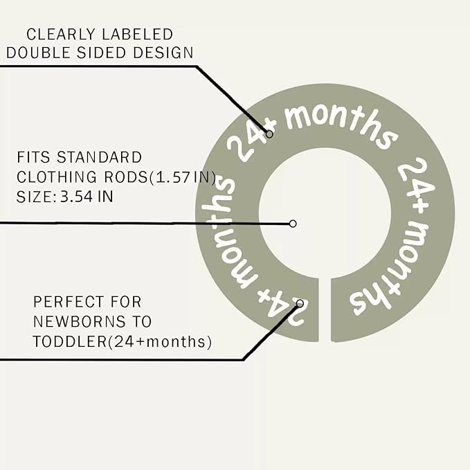 Baby Closet Dividers for Clothes-Baby Wardrobe Organizer,Earth Tone Round Baby Clothes Dividers for Closet Rod,Nursery Closet Organizer & Decor, Clear Labels for Easy Sorting, Fits Most Rods