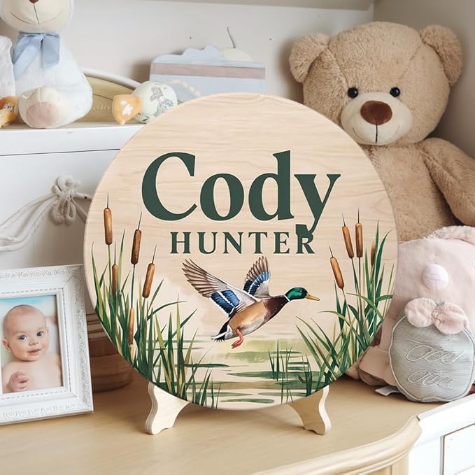 Personalized Wooden Name Signs for Nursery, Mallard Duck Sign for Baby Door Decor, Newborn Gifts for Boy, Boys Nursery Wall Bedroom Decorations, Mother's Day Gifts for New Mom Dad Gift