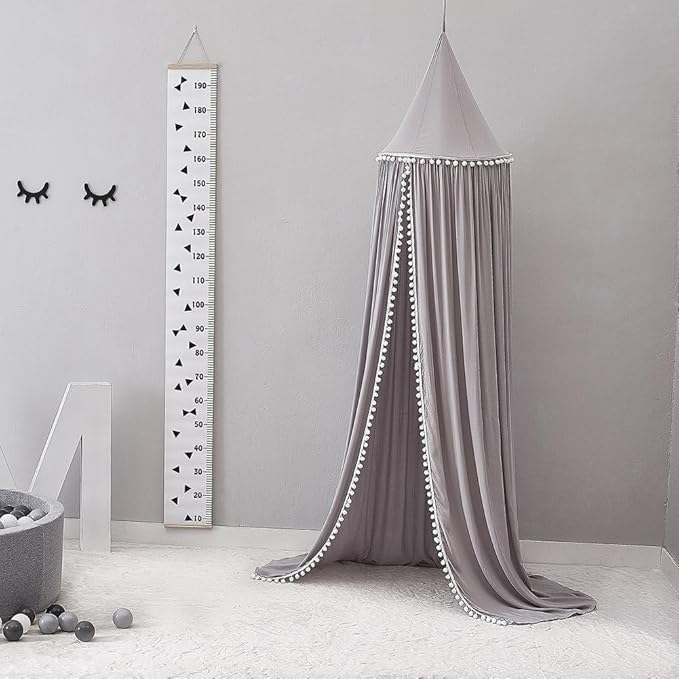 Bed Canopy, Hanging Round Dome Mosquito Net Curtains Tent Canopies Over Cute Princess Style Decoration Crib Ceiling Castle For Girls Baby Kids Boys Child Nursery Bedroom Reading (Grey)