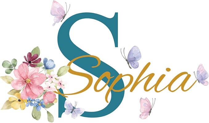 Butterfly Name Wall Sticker, Flower Custom Name Initial Name Wall Decals for Girls Room and Nursery