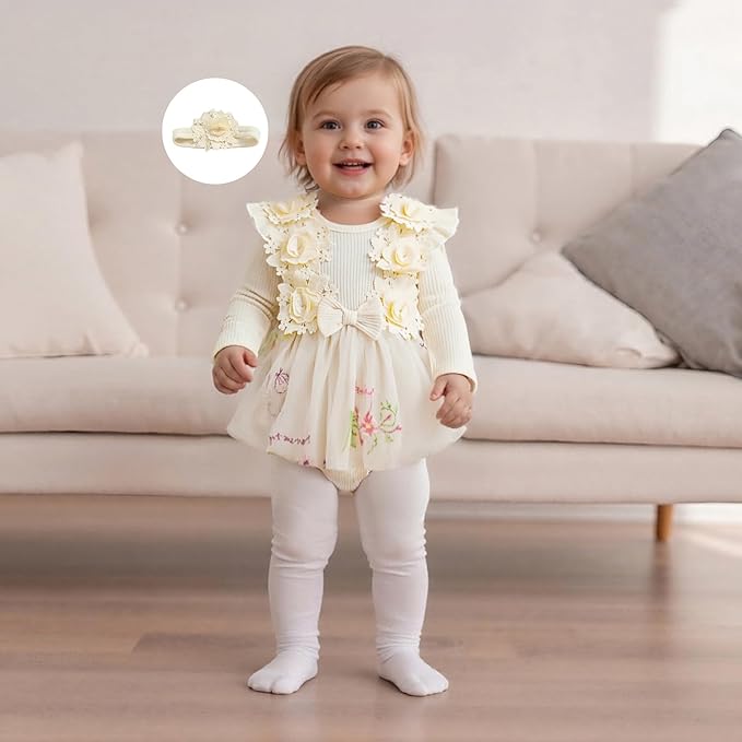 Giraropa Baby Girl Fall Winter Clothes Long Sleeve Romper Dress + Socks + Headband Newborn Infant Cute Casual Outfits
