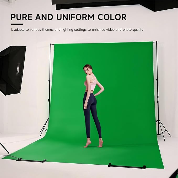 YSKE-Y1 10x7ft Green Photo Backdrop Background, Seamless Fabric Photography Backdrop Curtain Screen for Photoshoot Video Studio Party