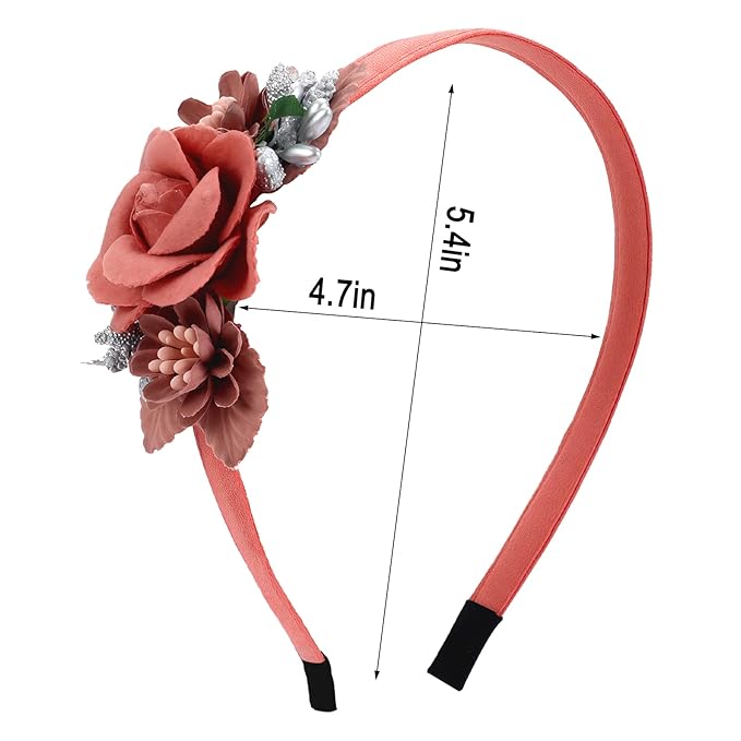 Flower Headbands for Girls Kids Toddlers Rose Floral Headpiece Non Slip Elegant Wedding Flower Crown Hairband Spring Summer Fashion Cloth Headdress Accessories for Birthday Party (Red)