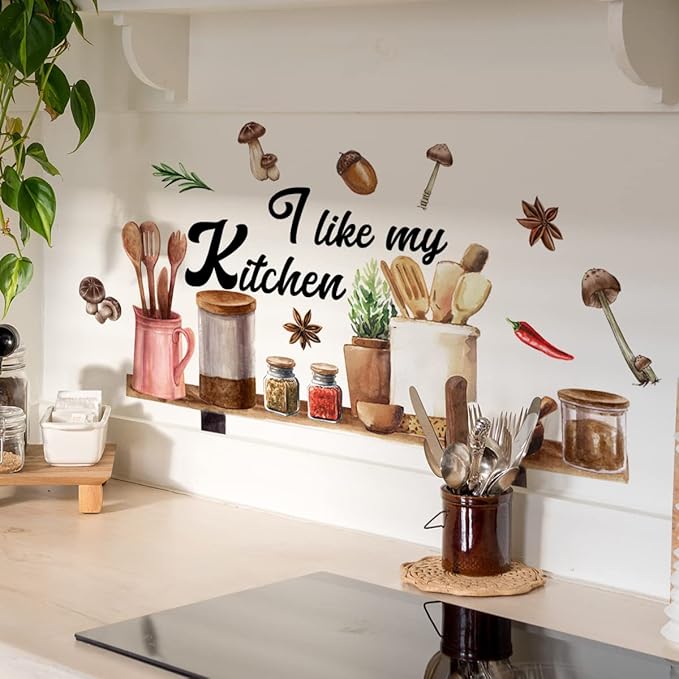 Kitchenware Utensil Shelf Wall Decals I Like My Kitchen Wall Stickers for Kitchen Wall Decor