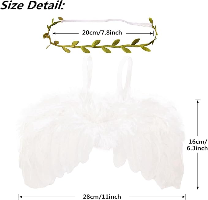 Nishine 2 PACK White Newborn Fuzzy Feather Angel Wings + Headband Set for Baby Cosplay Girls Costume Photography