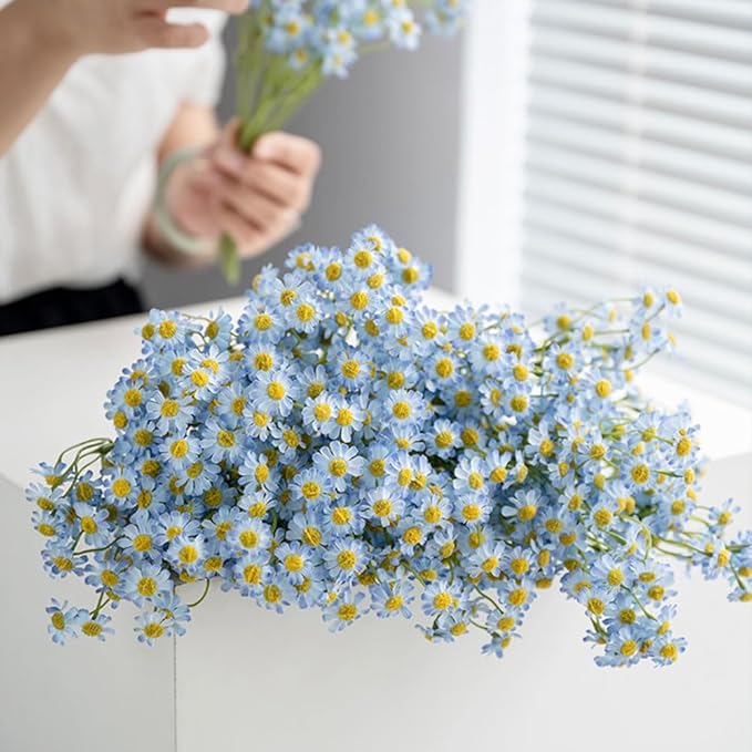 Small Blue Daisy Flowers Artificial,2 Bouquet/12Pcs 10 Inch Fake Daisies,Spring Summer Wild Flower for Party Decor，Home Decor Indoor (Blue)
