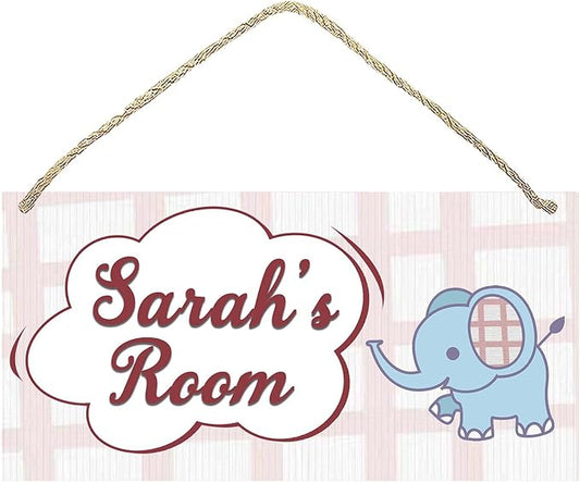 Personalized Name's Light blue elephant bubble-frame Nursery Kid's Children's Girls Bedroom Door Sign Wood Plaque Sign Wall Decor Gift