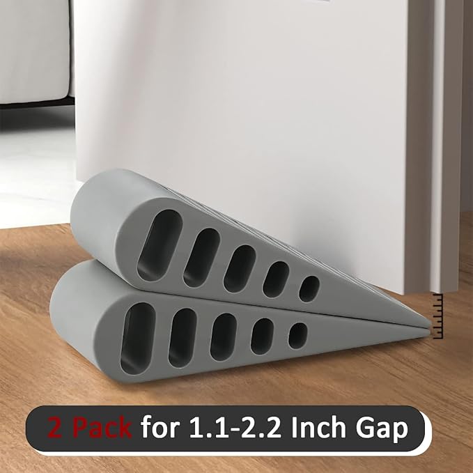 JQK Rubber Door Stopper Wedge, Grey 6 Pack Soft TPR Premium Door Stops for Bottom of Heavy Duty Door on Tile, Concrete, Carpet, Wooden Floor, DSB61-GY-P6