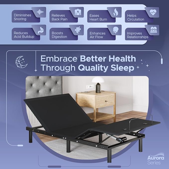 Celestial Sleep Aurora Adjustable Bed Base (Frame Only), Easy Assembly, Head and Foot Lift, Zero Gravity, Memory Positions - Twin XL