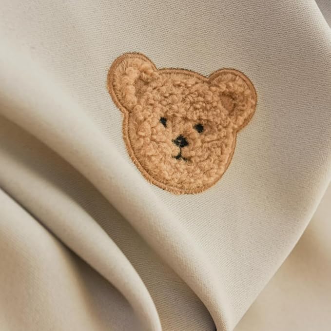 Cartoon Bears Kids Blackout Curtains for Babys Bedoom Living Room Grommet Top Beige Embroidery 3D Bear Darkening Curtain for Nursery Baby Room 1 Panel (W55 L94 inch,Beige)