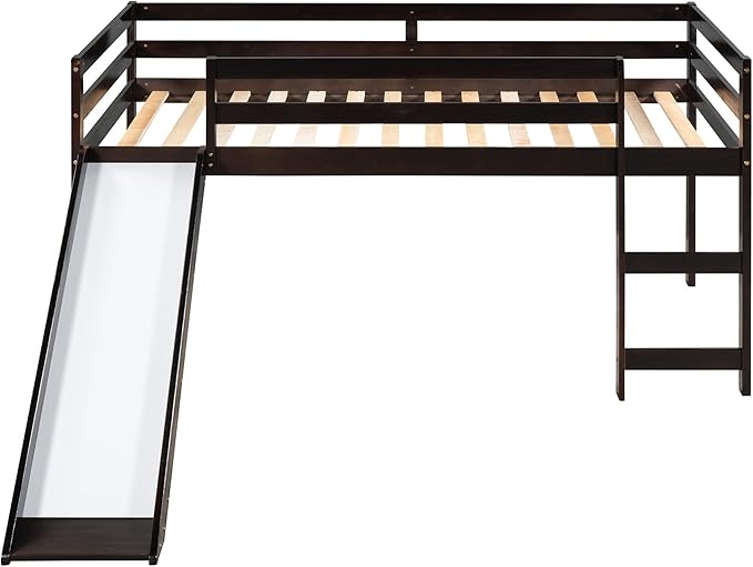 Loft Twin Bed Frame for Boys Girls Kids Toddler with Slide, Multifunctional Design, Twin (Espresso)