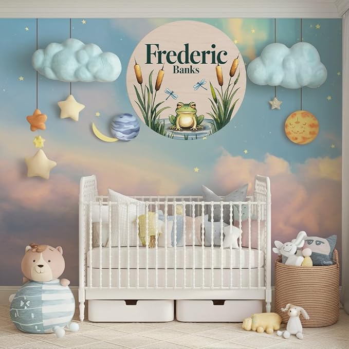 Personalized Baby Name Signs for Nursery, Frog Sign for Baby Door Decor, Newborn Gifts for Boy, Boys Nursery Wall Bedroom Decorations, Mother's Day Gifts for New Mom Dad Gift