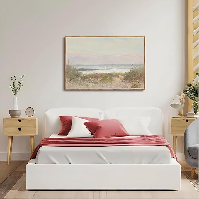OIQArtOIQ Vintage Landscape Canvas Wall Art Framed Natural Scenery Painting Artwork Prints France Country Wilderness Farmhouse Decor Pictures Kitchen Bedroom Living Room Bathroom