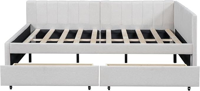 Harper & Bright Designs Full Size Upholstered Daybed with 2 Storage Drawers Sofa Bed Frame for Boys Girls Kids Adults Toddler No Box Spring Needed, Linen Fabric (Beige)
