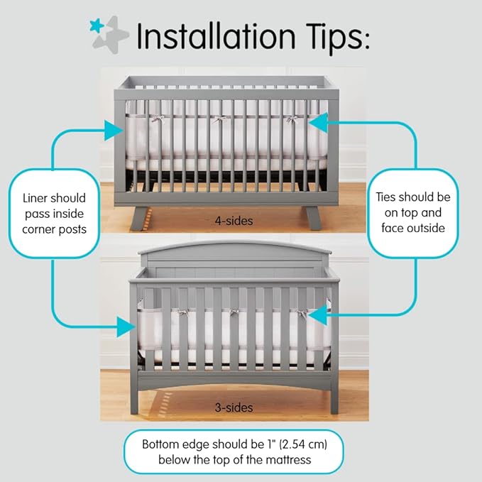 Breathable Mesh Liner for Full-Size Cribs, 11"H (28cm) Essential 2mm Mesh, White (Size 4FS Covers 3 or 4 Sides)
