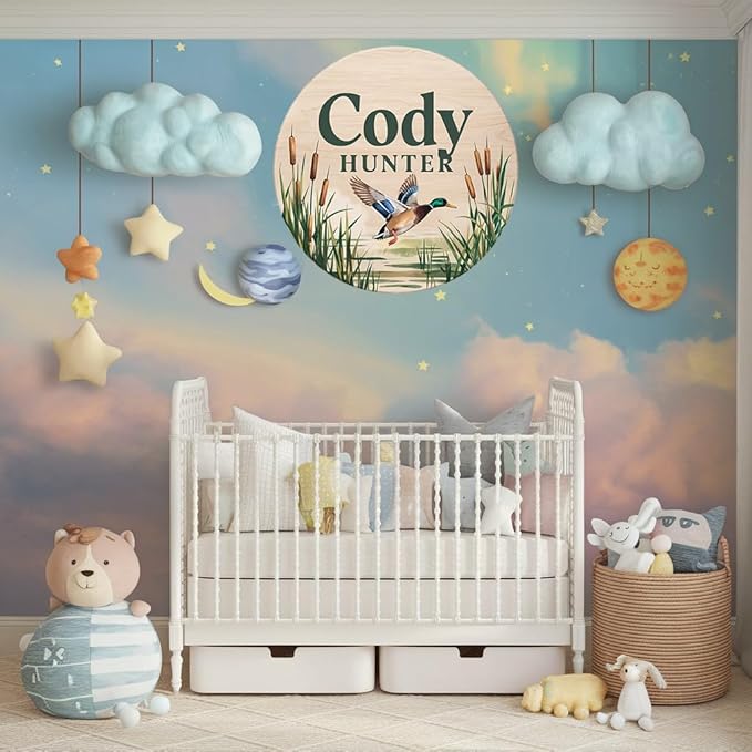 Personalized Wooden Name Signs for Nursery, Mallard Duck Sign for Baby Door Decor, Newborn Gifts for Boy, Boys Nursery Wall Bedroom Decorations, Mother's Day Gifts for New Mom Dad Gift