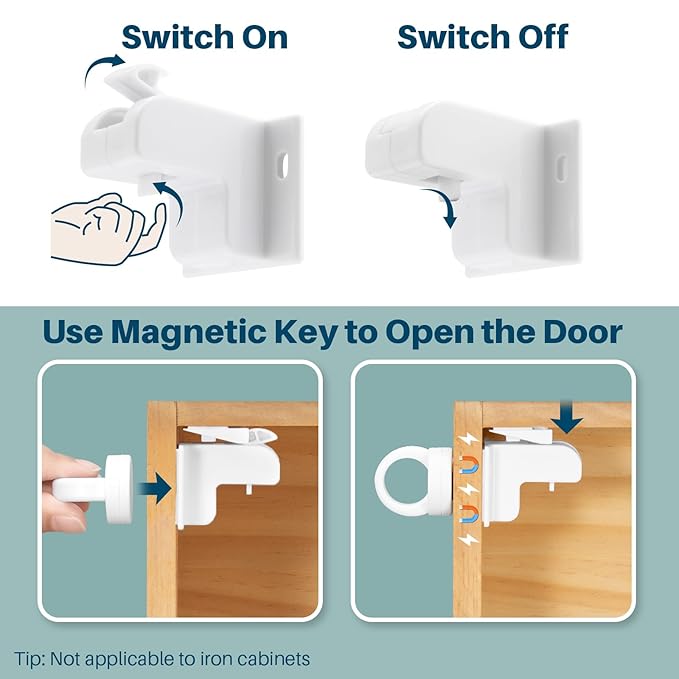 Inaya Magnetic Cabinet Locks Baby Proofing (20 Locks & 2 Keys), Child Safety Magnet Locks for Cabinets & Drawers with Invisible Design, 3M Adhesive for Easy Installation - No Drill & Tool Needed