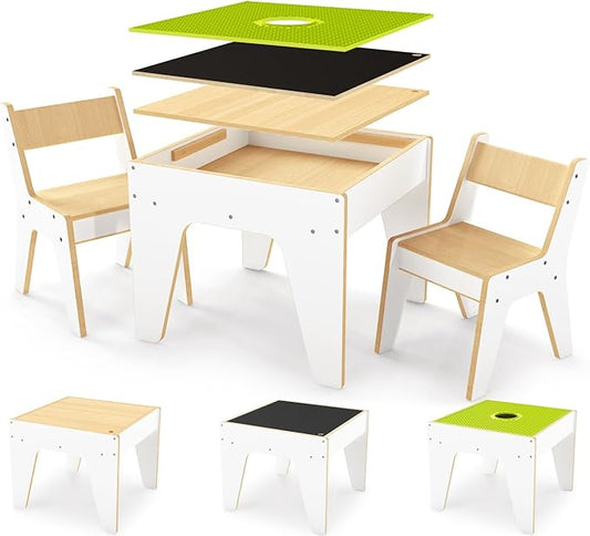 wingyz Kids Table and Chair Set for Study,Building,Art,Dining 4 in 1,Toddler Activity Table with Storage for Big/Small Blocks Construction,Wooden Sensory Play Desk with Chalkboard,Boy Girls Gifts