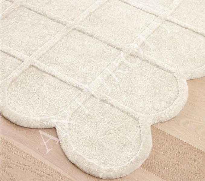 Selena Scallop Area Rug - 8’ x 10' – Handmade Wool Area Rugs – Beige – Rugs for Living Room, Bedroom – Anti-Skid – Carpets with Non-Slip Natural Backing with 100% Cotton