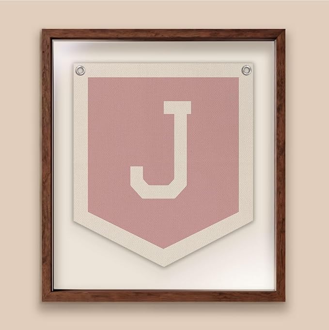 Lacama Pink Initial Personalized Preppy Banner, Baby Shower Decor Gifts, Wall Decor for Women Teen Girl, Vintage Room Decor Toddler Room Bedroom Playroom Front Door Birthday Gift(J)