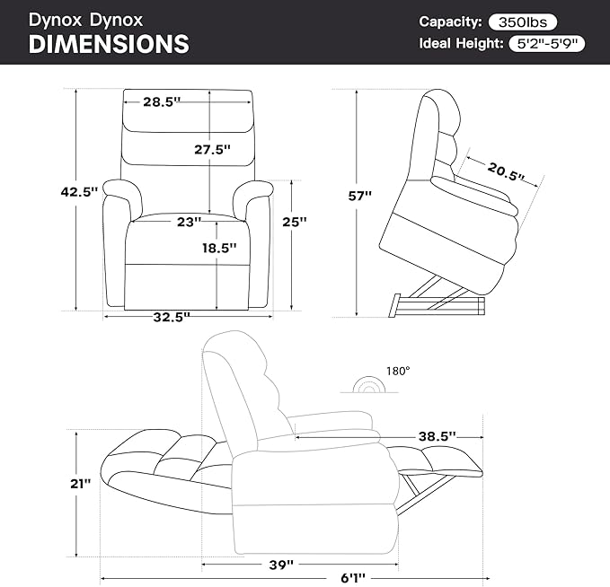 DYNOX 350 LBS Power Lift Recliner Chair for Elderly, Medium Size Dual Motor Lay Flat Infinite Positions Recliner with Heat & Massage(9188,Chenille,Grey)