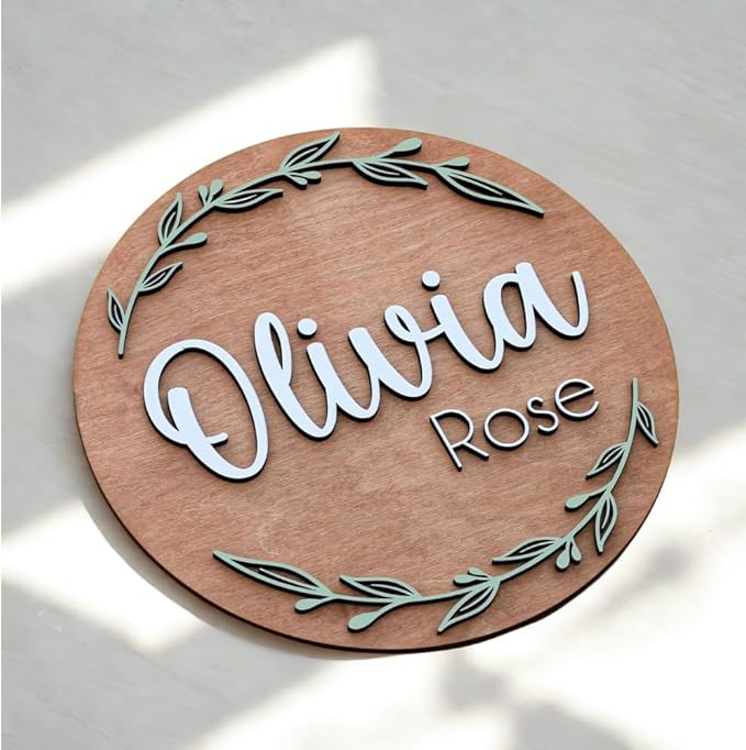 Personalized Wooden Name Sign - Custom Baby Name Signs for Nursery & Kids Room, Baby Announcement Sign, Wall Name Signs Personalized, Round Wooden Letters for Nursery Decor (Design 1)