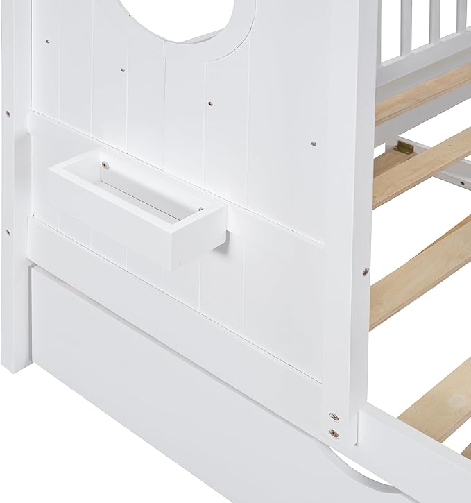 Harper & Bright Designs Full Size Modern House Bed with Roof, Wooden Twin Kids House Bed Frame with Trundle and Storage Shelf, White