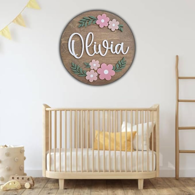 Personalized Wooden Name Sign - Custom Baby Name Signs for Nursery & Kids Room, Baby Announcement Sign, Wall Name Signs Personalized, Round Wooden Letters for Nursery Decor (Design 2)