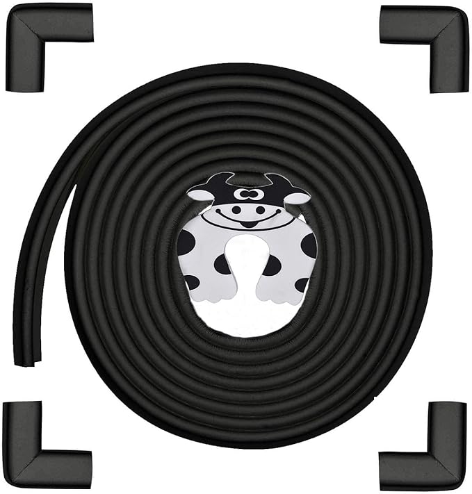 Baby Proofing Edge and Corner Guards, Safety 3M Pre-Taped Furniture Bumper, [16.40ft Edge + 4 Corners] Baby Corner Protector for Fireplace, Table, Stair, Cabinet (Black)