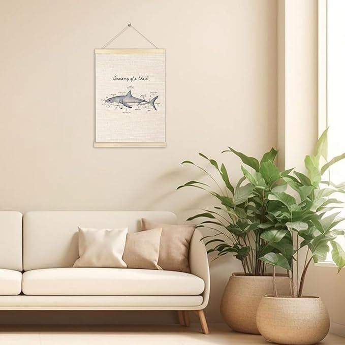 Ecezatik Anatomy of a Shark Poster Hanger Frame, Shark Wall Art, Shark Hanging Wall Decor for Classroom Nursery Boys Room, Beach Room Decor, Coastal Home Decor, Shark Gifts for Shark Lovers