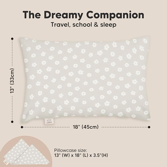 Toddler Pillow with Pillowcase - 13x18 My Little Dreamy Kids Travel Bed Pillows for Sleeping, Organic Cotton Small Pillowcase, Soft & Breathable, Machine Washable, Toddlers 2-5 years old (Meadow)