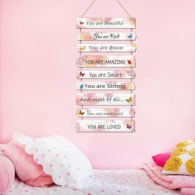Butterfly Girls Room Decor, Pink Wall Decor for Baby Girl, Girl Bedroom Decor Art Signs, Trendy Stuff Decorations for Kids Nursery Bed Room Dorm Classroom Bathroom