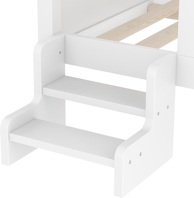 Bellemave Full House Bed with Rails or guardrails and Bookcase, Wooden Full House Shape Platform Bed for Boys, Girls, Teens, White