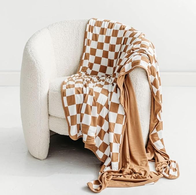 Little Sleepies Cloud Blanket, Soft Viscose from Bamboo Toddler & Baby Blanket for Boys & Girls, Lightweight, Perfect for Hot Sleepers, 65" x 85", Oversized (Caramel Checks)