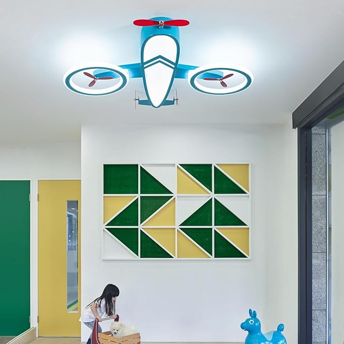 Kids Ceiling Lights for Bedroom Blue Airplane Light Fixture Mount 24.8" Kitchen Ceiling Light Fixtures 3000K-6000K with Remote 68W Flush Mount LED Lamp for Kids Room