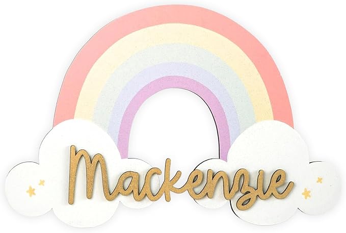 Wooden Name Signs (3D Rainbow Clouds) - Personalized wood letters for girl, Baby name sign, Custom name sign nursery, Toddler girl room decor, Home decor
