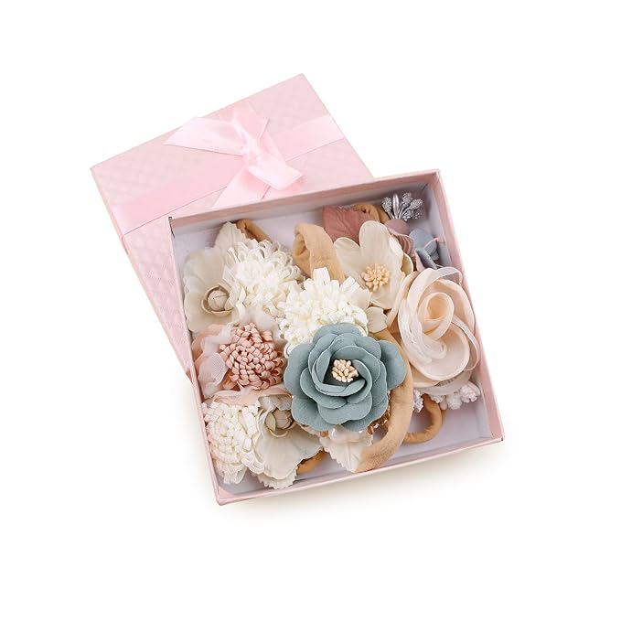 Baby Girl Floral Headbands- 3pcs Nylon Headband Handmade Flower Crown Elastic Hairband Newborn Toddler Hair Accessories Gifts for Girls （1-6 years old）