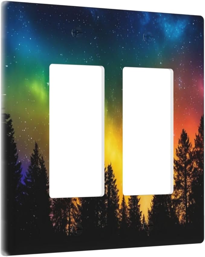 Outlet Covers Colorful Starry Sky Black Forest Aurora 2 Gang Light Switch Cover Plate Double Rocker Switch plate Covers Decorative Wall Plates Electrical GFCI Receptacle for Home Decor