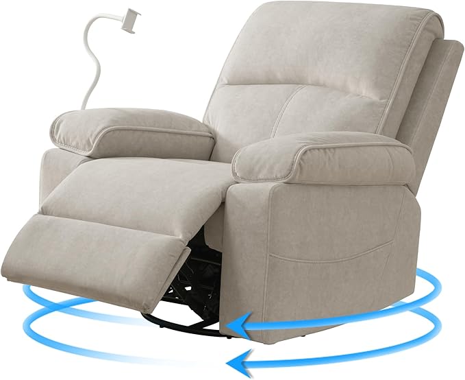360° Swivel Glider Recliner Nursing Rocking Chair for Breastfeeding, with Adjustable and Removable Phone Holder for Living Room,Nursery Room, Baby Essentials
